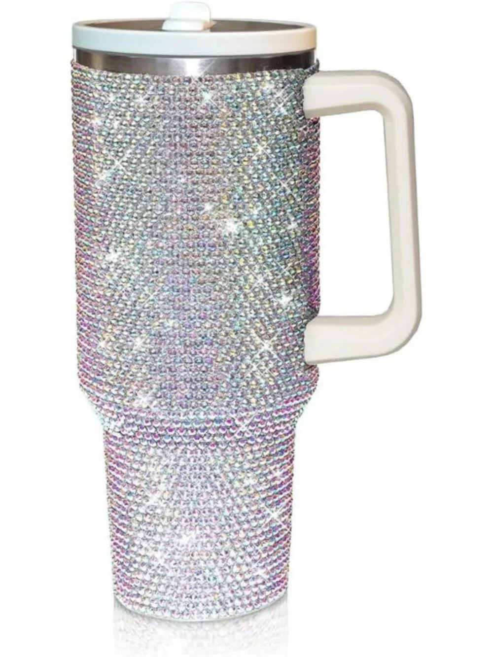 40 Oz Insulated Rhinestone Tumbler with Handle & Flip Straw | Leak Proof Bling